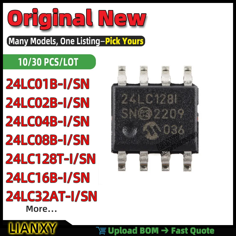 24LC32AT-I/SN 24LC128T-I/SN 24LC02B-I/SN 24LC16B-I/SN 24LC04B-I/SN 24LC08B-I/SN 24LC01B-I/SN 24LC00T-I/SN 24LC024-I/SN SOIC-8