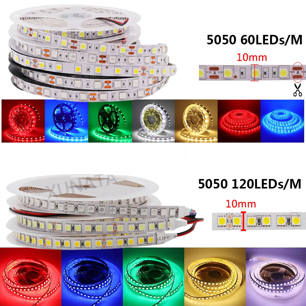 5M LED Strip 12V Waterproof Rgb Tape SMD2835 5050 Flexible Ribbon Diode 60 120 LED Lights White Warm White Red Green Blue Pink