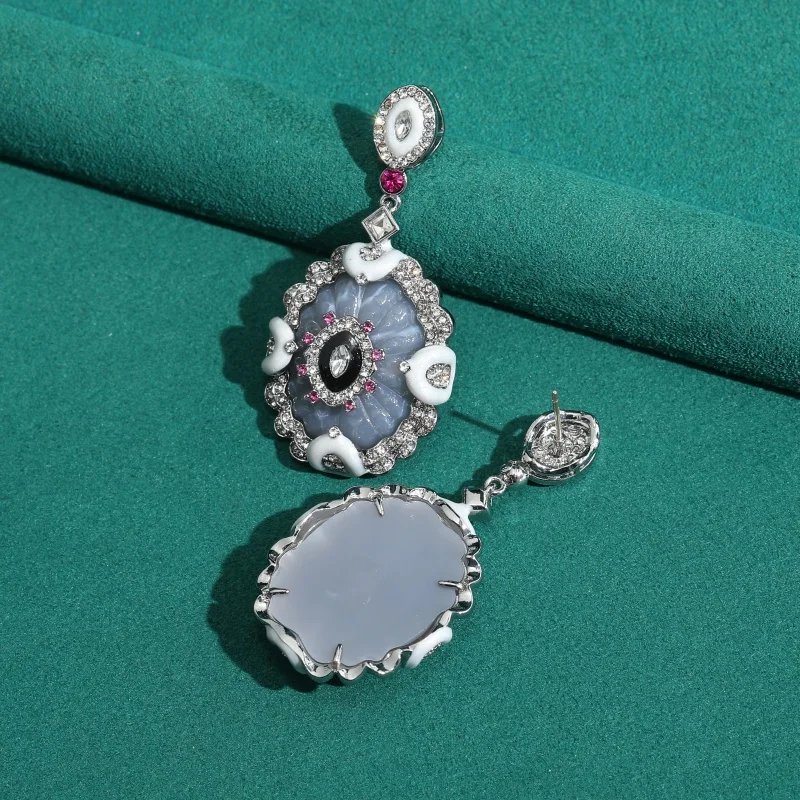  Vintage White Enamel Rhinestone Drop Earrings Luxury Antique Art Deco Silver Color Jewelry For Women Brand High Quality Gift