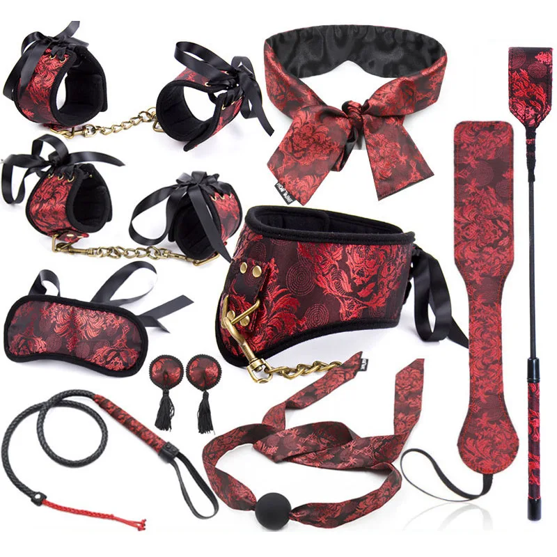10pcs Bondage Set Fabric Tang Costume Handcuff Collar SM Sex Toy Set High Quali…