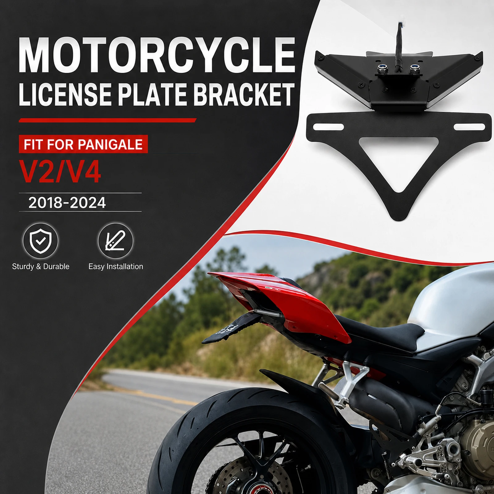 License Plate Holder Bracket Motorcycle with LED Turn Signal Light For Ducati Panigale V2 V4 S 2018-2024 Streetfighter V4 V2