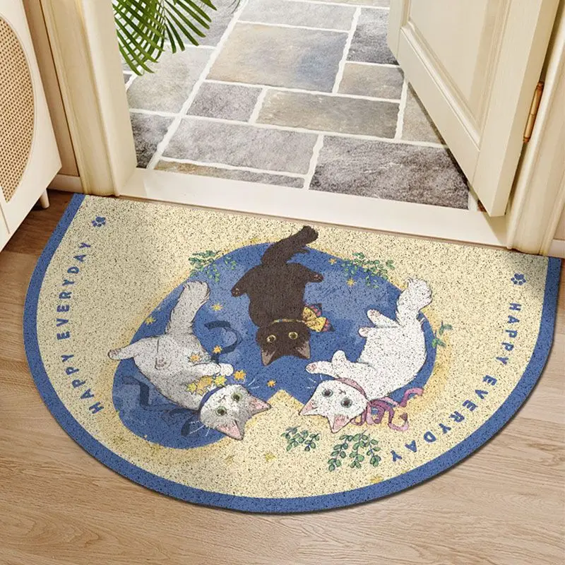 

Cute Cartoon Cat Enters The Door and Enters The Door Mat, Peace and Joy, Semi-circle Door Mat, Door Mat, Non-slip Carpet