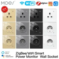 Moes ZigBee Wall Socket WIFI Smart Glass Panel Outlet Power Monitor tuya Wireless Control Timer Alexa Google Home voice UK EU FR