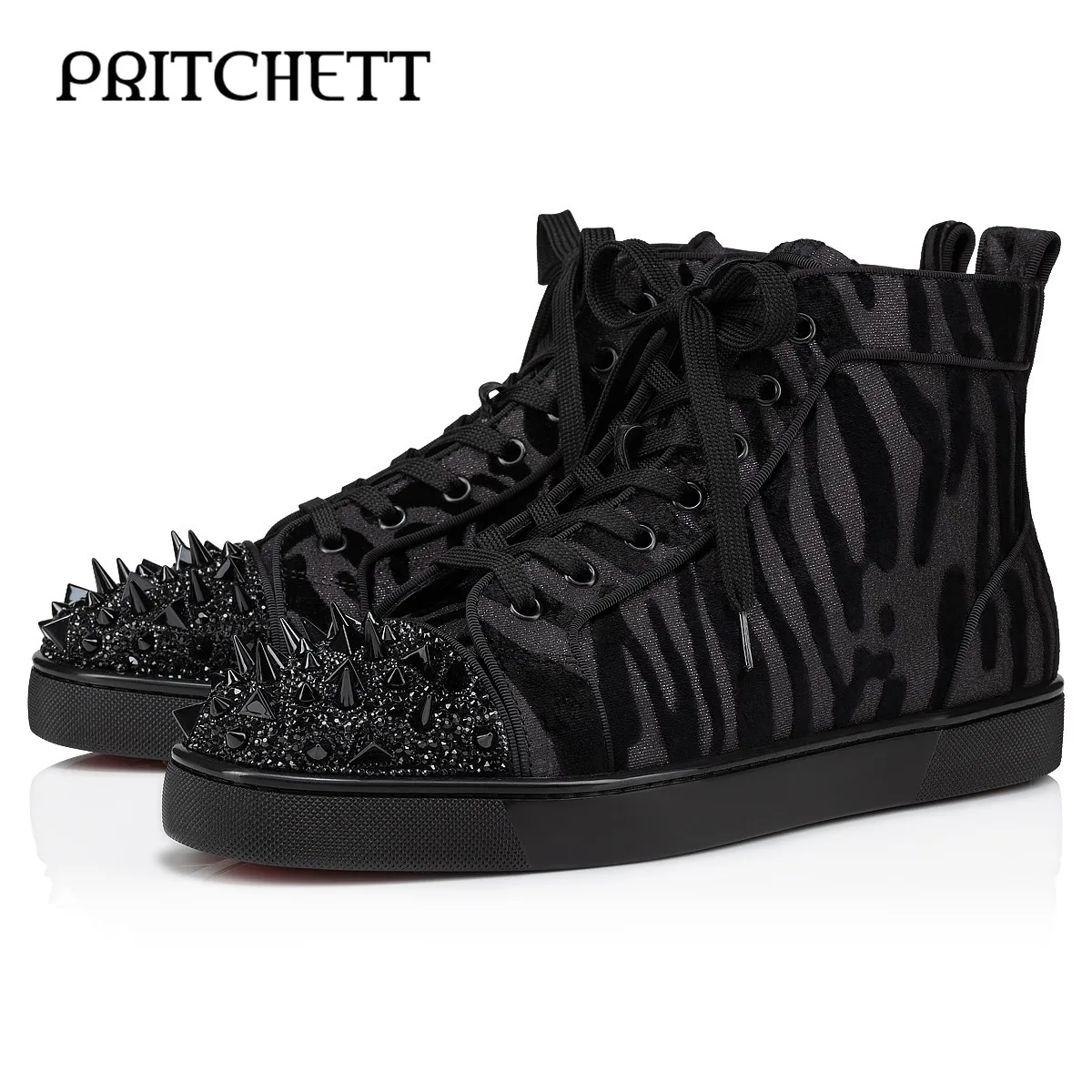 Black Rhinestone Lace-Up Casual Shoes Irregular Pattern Suede Splicing Sneakers Fashion and Comfortable Large Size Men's Shoes