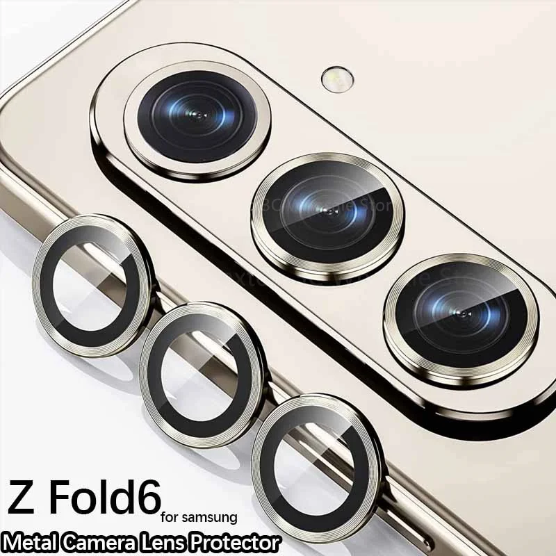 Kaca pelindung kamera lengkung 3D untuk Samsung Galaxy Z Fold6 5G penutup lensa cincin logam untuk Samsung Z Fold ZFold 6 zFold6 5G 2024