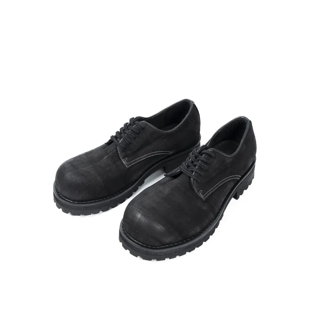 

Vintage men's genuine leather derby shoes, stylish round-toe casual leather shoes, trendy streetwear men's shoes