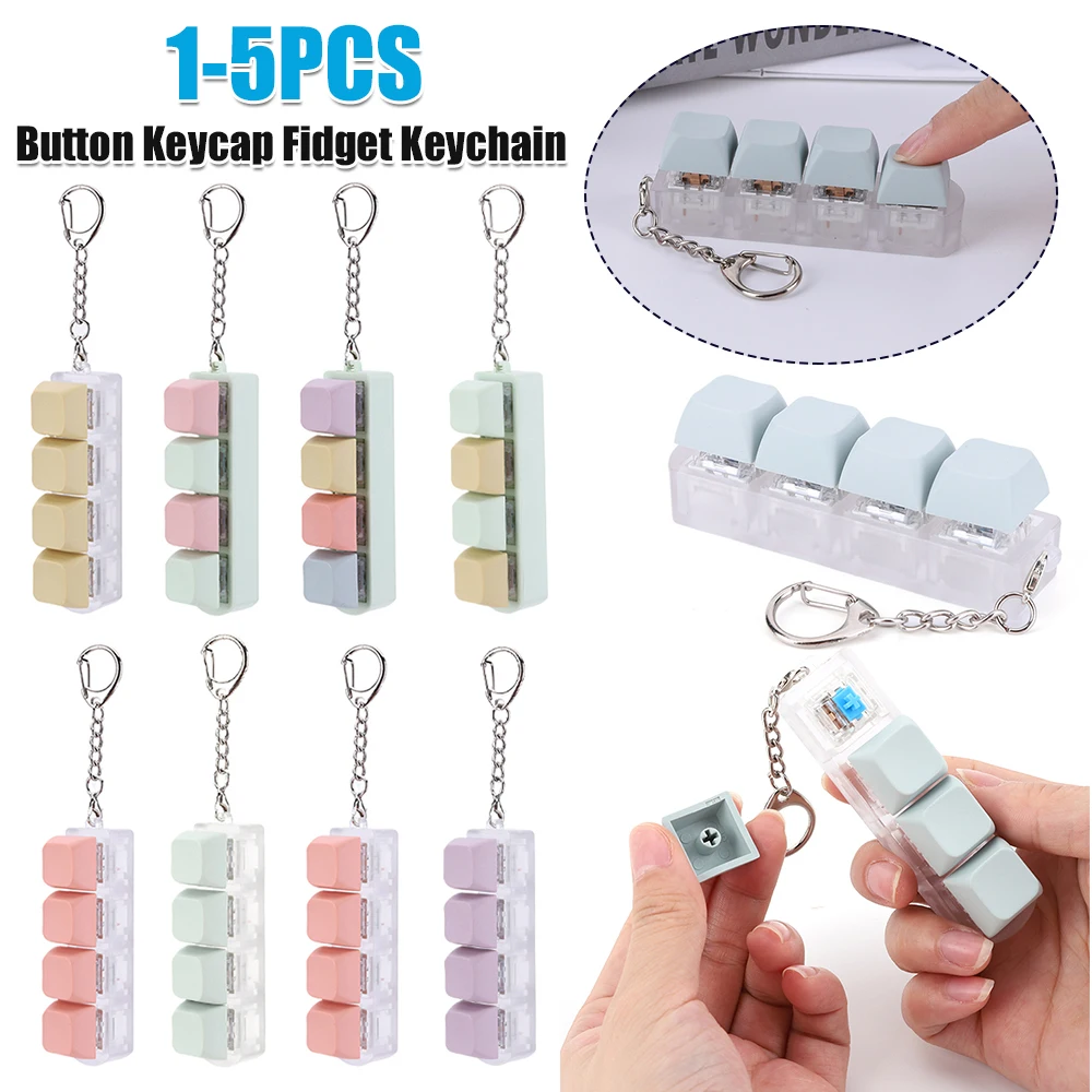 Knopf-Tastenkappe, Fidget-Schlüsselanhänger, 4 Tasten, Tastatur, Dekompression, DIY-Tastaturwürfel für Erwachsene, um Stress durch die Zeit zu lindern