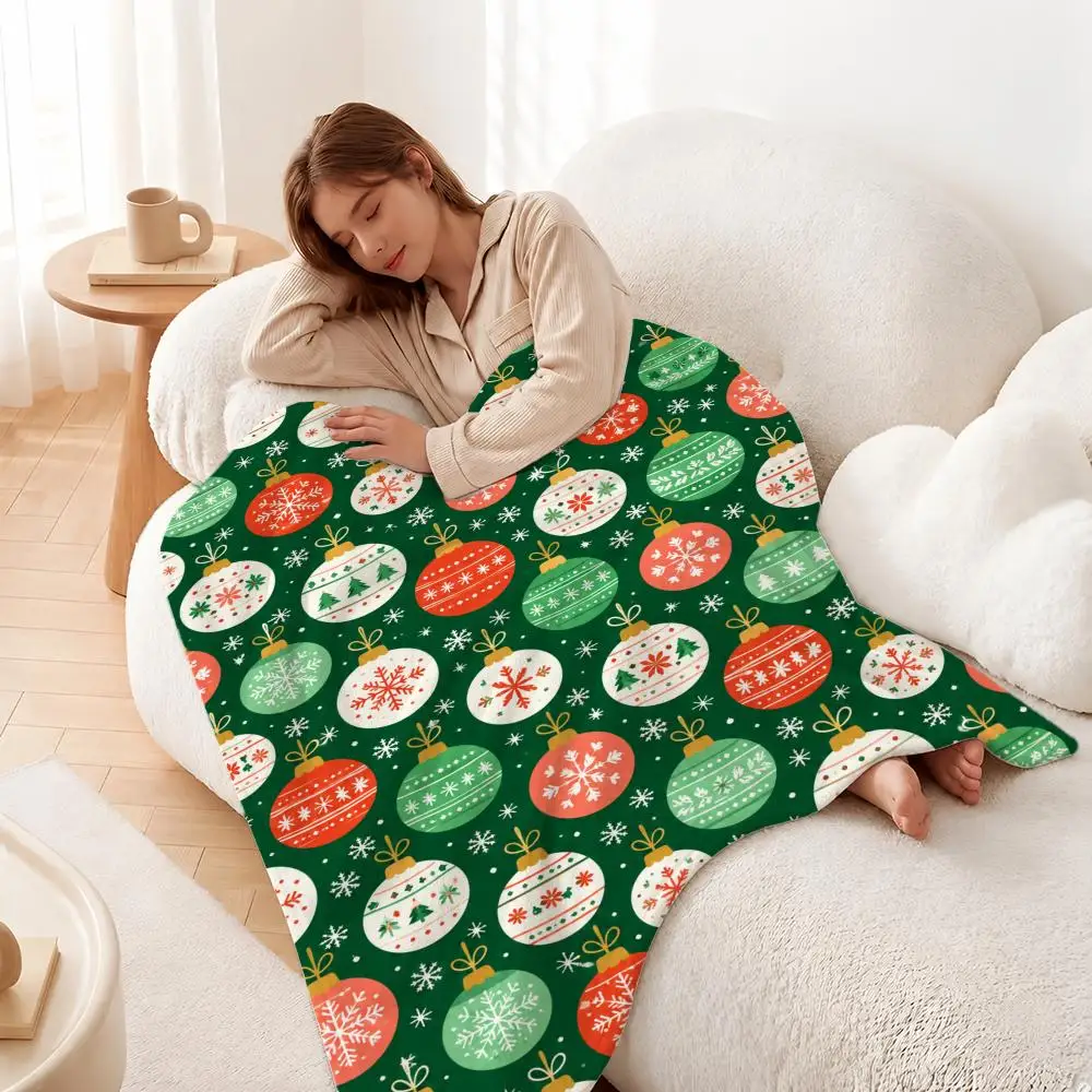 Christmas Bauble Scatter Pattern  Throw Plush Flannel Throw Blanket, Sofa Bed Travel Picnic Home Textile Decor