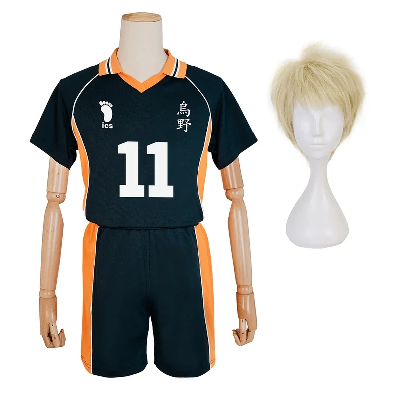 HOLOUN Haiky Anime Tsukishima Kei Cosplay Costume Wig Jerseys NO.11 KARASUNO High School Vollyball Uniform Top Shorts Daily *8*Q