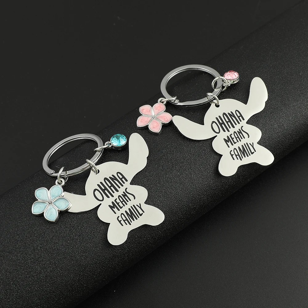 Lilo And Stitch Stainless steel Keyring Ohana Means family Keychain Creative Charm Fashion Jewelry Accessories Cosplay Keyring