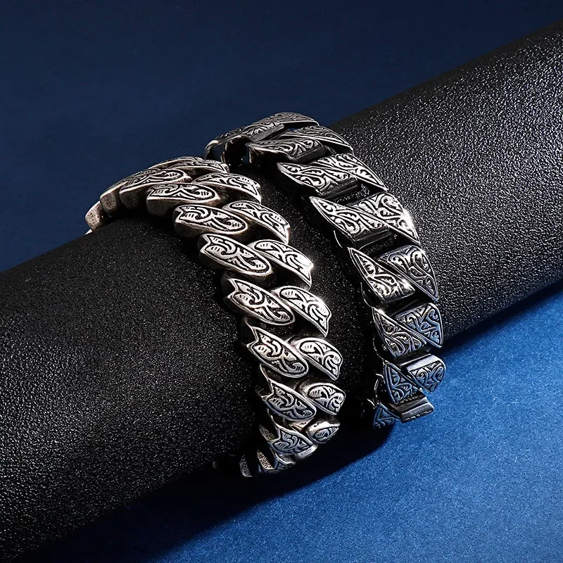 New Silver Color European and American Domineering Retro Personalized Pattern Bracelet Hip-hop Fashion Men Jewelry
