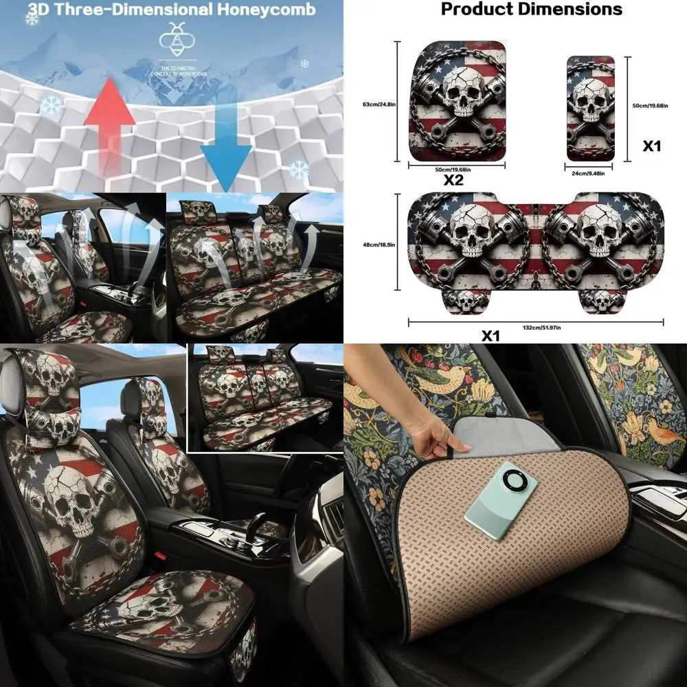 

American Biker Style 5-Seat Car Seat Covers with Headrests, Honeycomb Knit, Breathable All-Season Protection