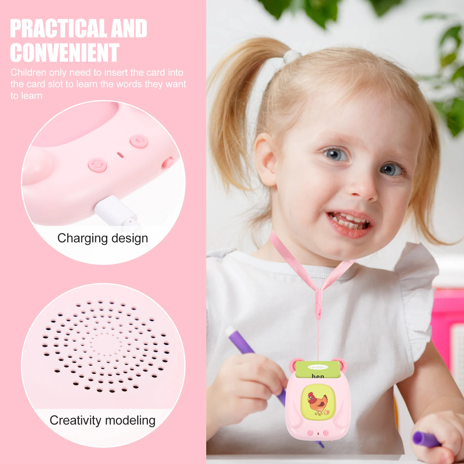 

Early Educational 112 Cards Pink English Version Learning Machine Safe Cognitive Speech Therapy Puzzle