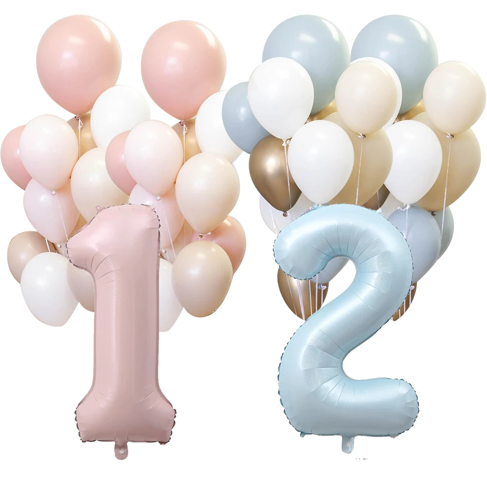 Różowo-niebieska seria balonów lateksowych Zestaw balonów foliowych z cyframi / sercem na wesele Dekoracja urodzinowa Baby Shower Supplies