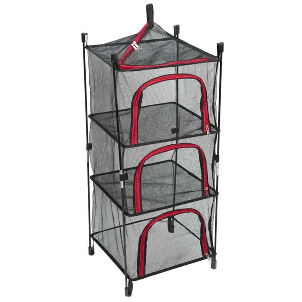 1pc Folding Net Storage Rack 3 Layer Storage Net Collapsible Mesh Outdoor Cookware Clothes Hanging Dry Rack Accessories