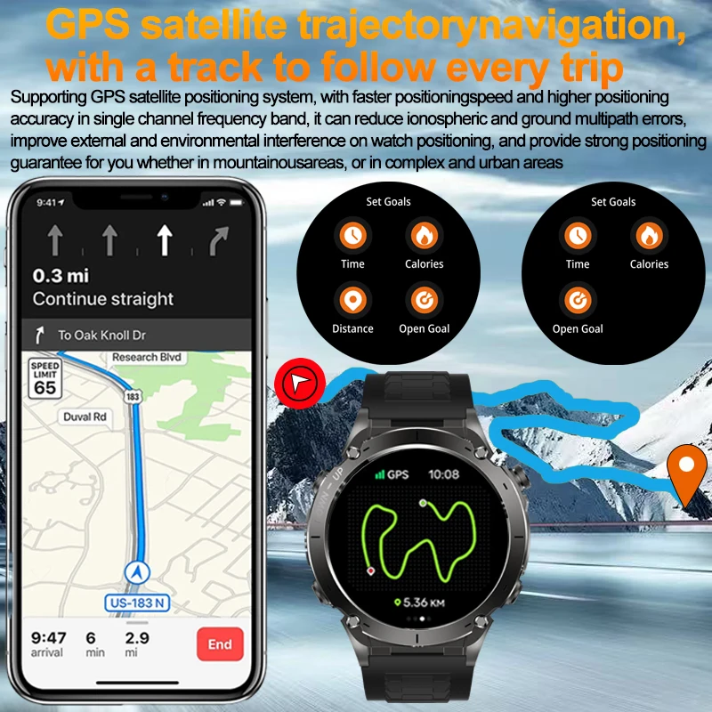 NOWOŚĆ dla HUAWEI outdoor Smart Watch Men 1.43'' AMOLED Display Outdoor Compass Wbudowany AGPS Bluetooth Call 10ATM SWIM Smartwatch