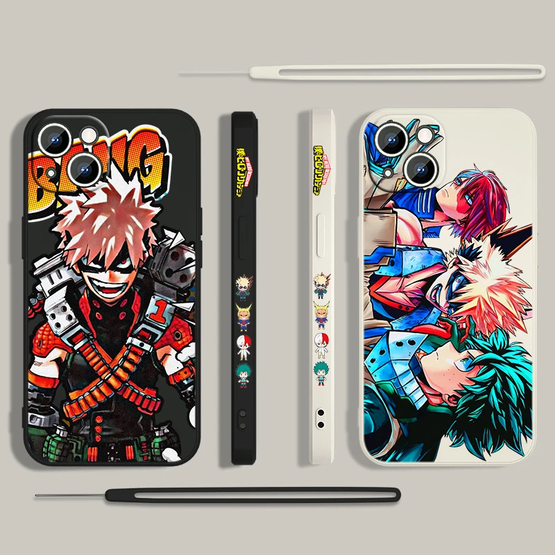 Etui na telefon Apple iPhone 15 14 13 12 11 Pro Max Plus 8 7 SE Liquid lewe liny Capa etui Anime My Hero Academia