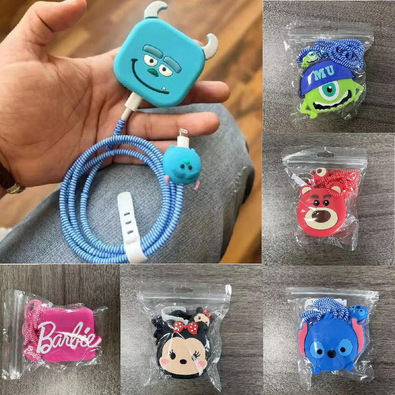 4Pcs/Set Cute 3D Cartoon Disney Stitch Cable Protector for UK HK Plug 20W Data Cable Protective Cover Phone Wire Cord Organizers