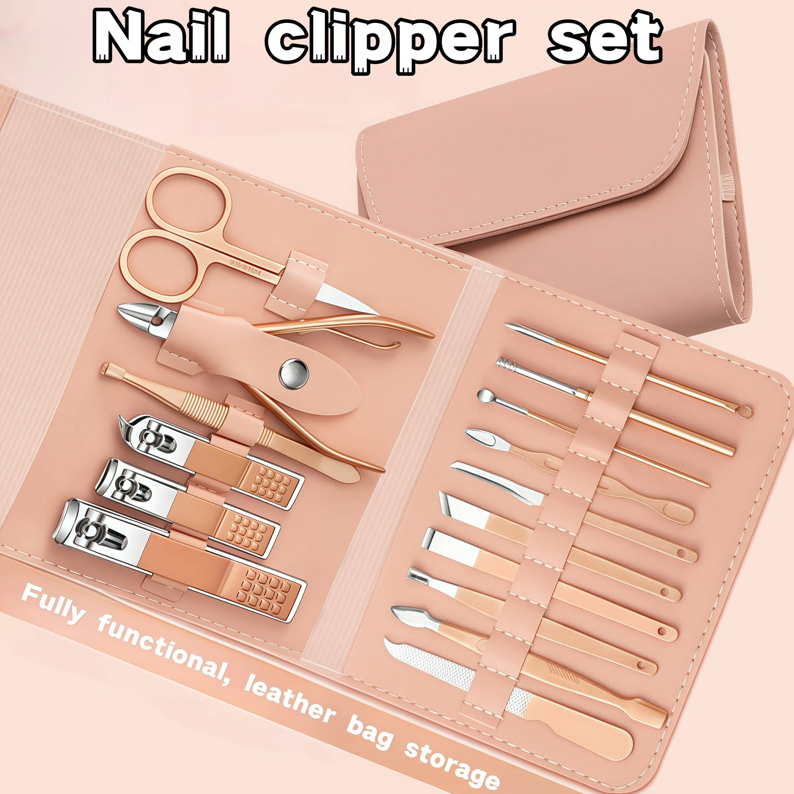 Juego de cortaúñas de 16 piezas, kit de clavos y pies de acero inoxidable, incluidos cortaúñas, alicates de queratina, tenedores de queratina portátiles