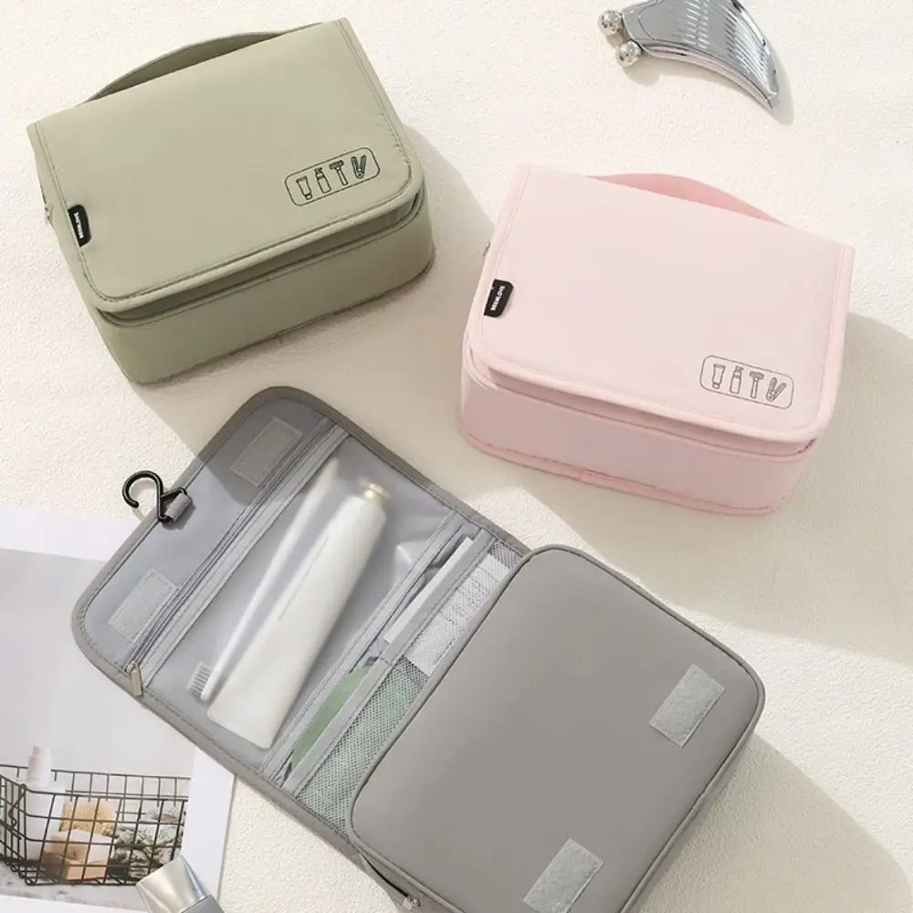 Portable Hanging Toiletry Bag Carry Handle Built-In Hook Travel Wash Bag Waterproof Large Capacity Makeup Organizer Bag