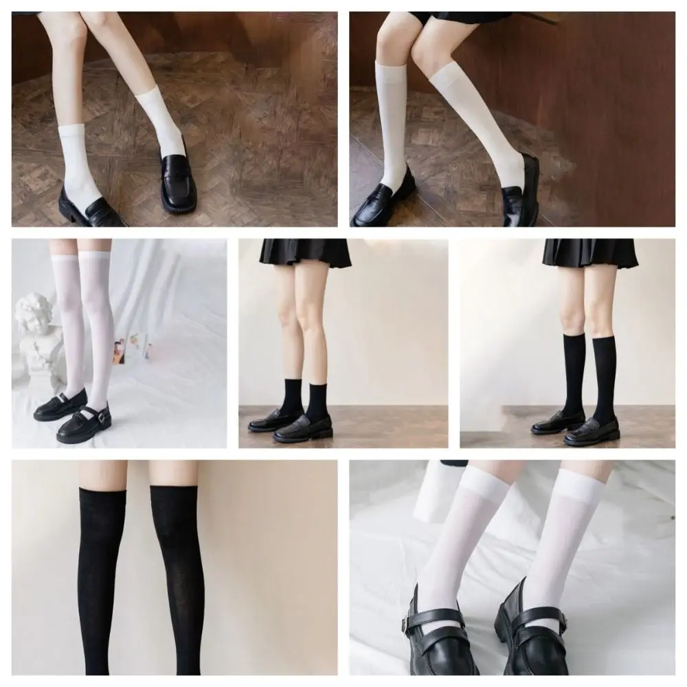 Cotton Harajuku Women Stockings Sweat-absorbent Mid-calf Jk Lolita Girls Stocks White Solid Color Youth