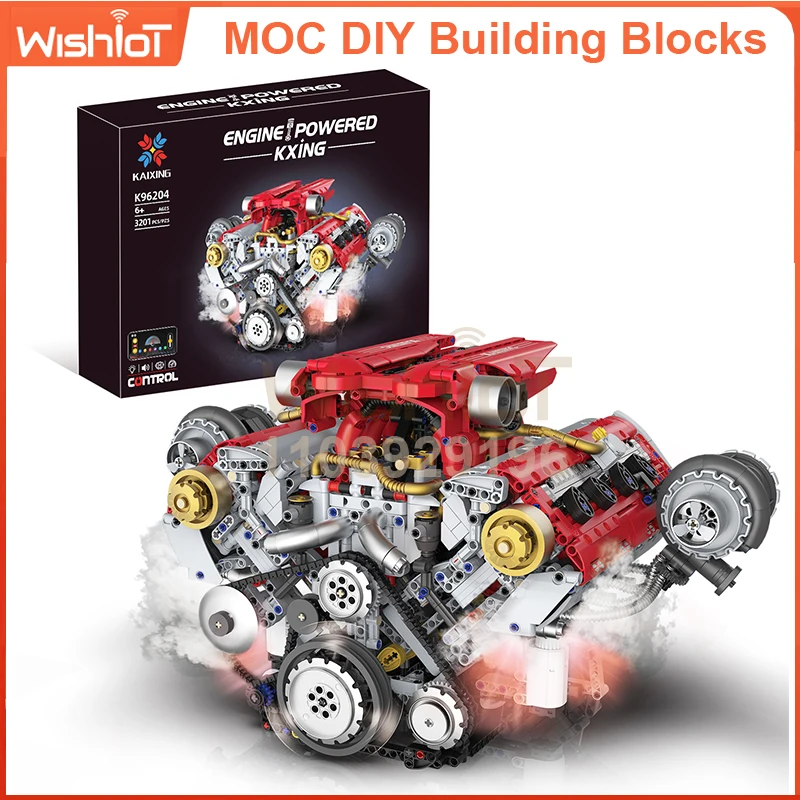

3201 шт. моторизованный комплект строительных блоков двигателя V8 DIY техническая модель автомобиля со светодиодной подсветкой движущиеся детали STEM игрушка для взрослых детский подарок