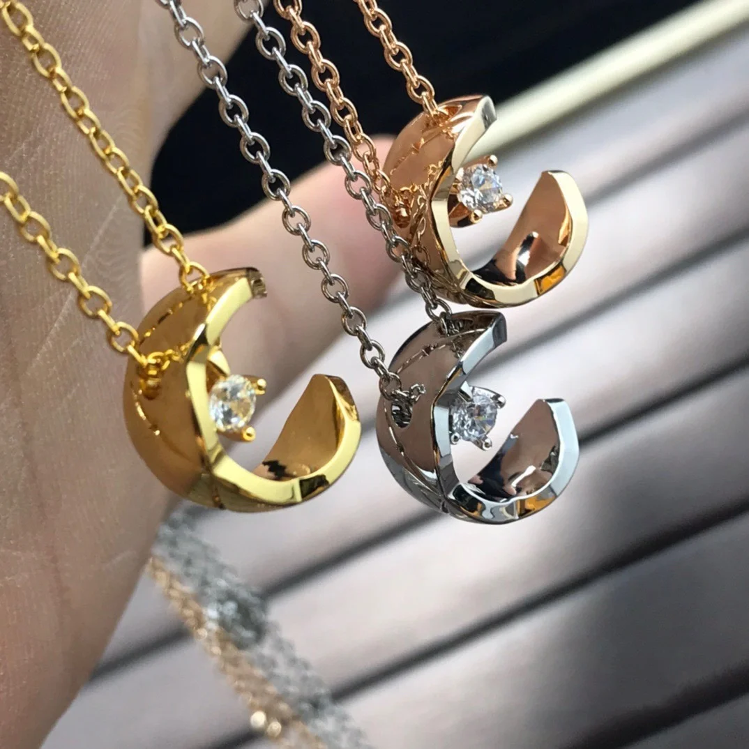 

High quality 925 Silver Parisian fashion luxury brand jewelry necklace for women rose gold revolving pendant