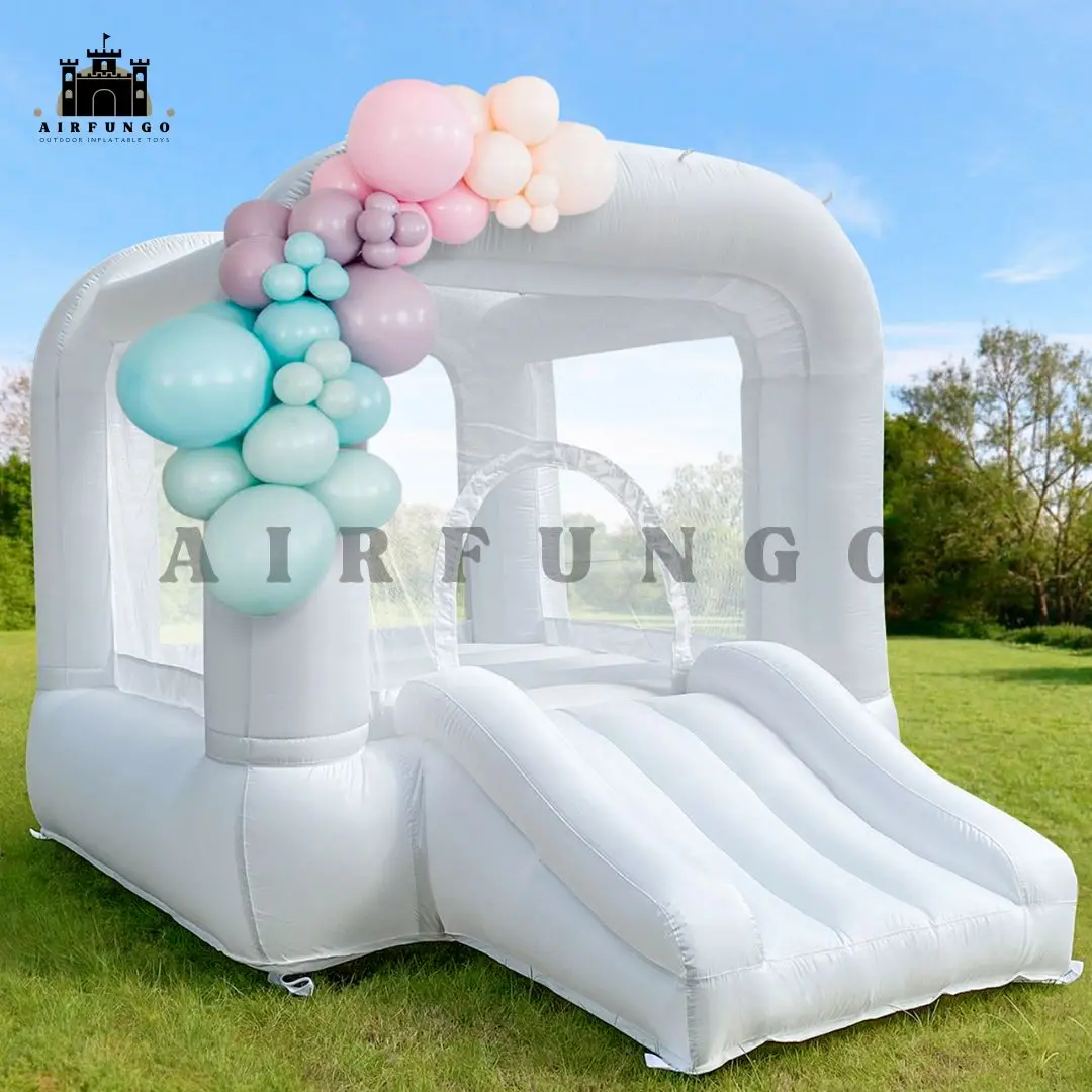 8ft White Bounce House Indoor Outdoor Softplay Inflatable White Castle Bouncer with Blower For Christmas/Birthday/Thankgiving