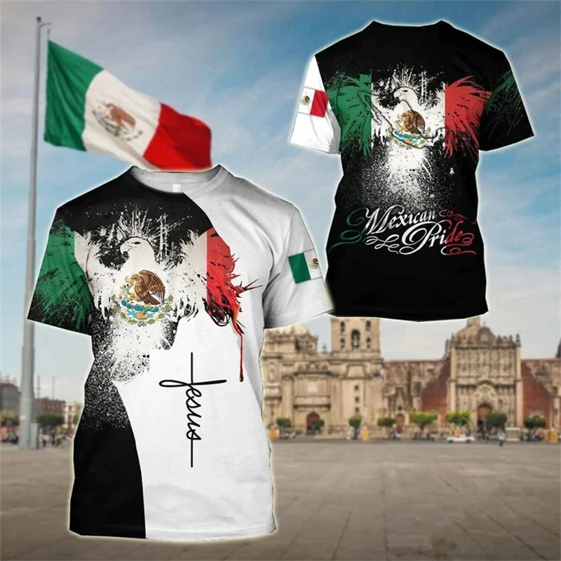 Mexico Flag Print Tee Shirt For Men Cloting Fashion 3D Mexican National Emblem Graphic Short Sleeve Oversized Tshirts Streetwear