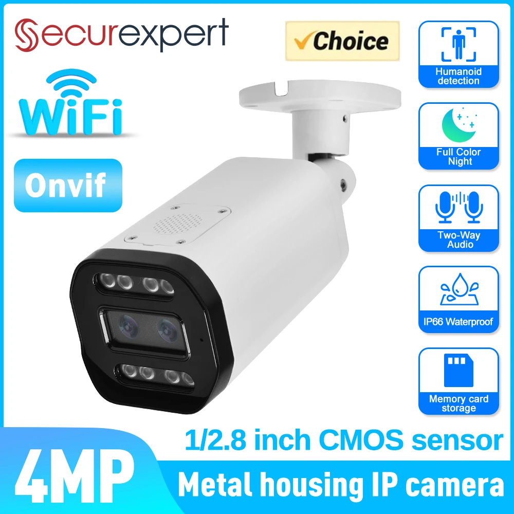 4MP IP Camera Dual Lens Outdoor IP66 Waterproof CCTV Cam Full Color Night Vision Video Surveillance Security Cameras