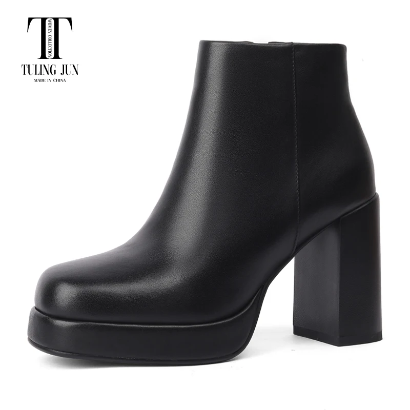 

TULING JUN 2023 Winter Concise Famale Round Head Super High Heels Shoes Solid Color Mature Zip Ankle Boots For Womens T-D213