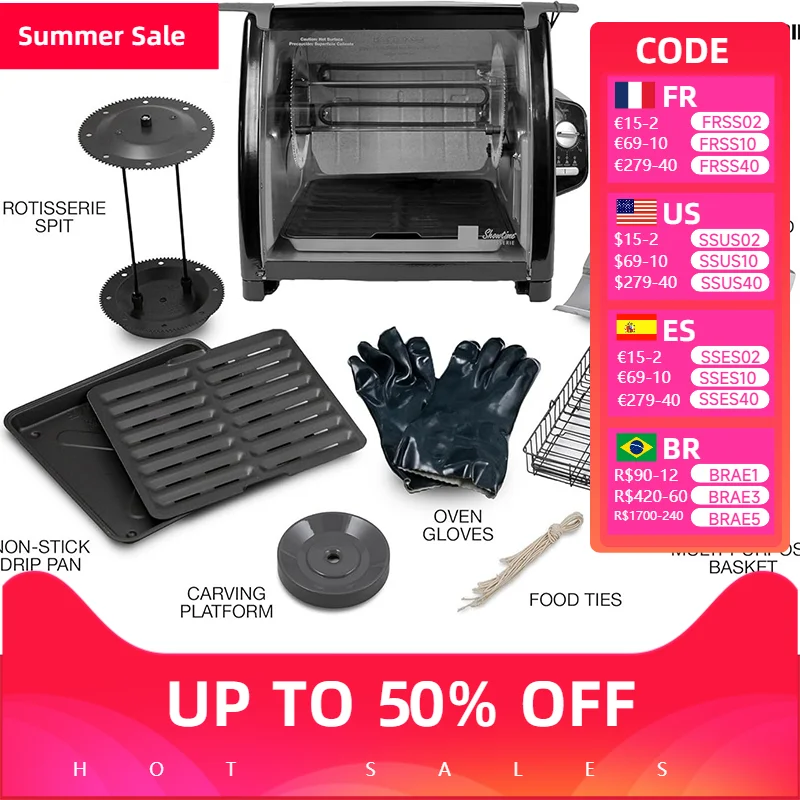 Электрическая духовка 1000 Вт Духовка для курицы большой емкости 25-250 ℃   Ручка бытовой духовки контроль температуры