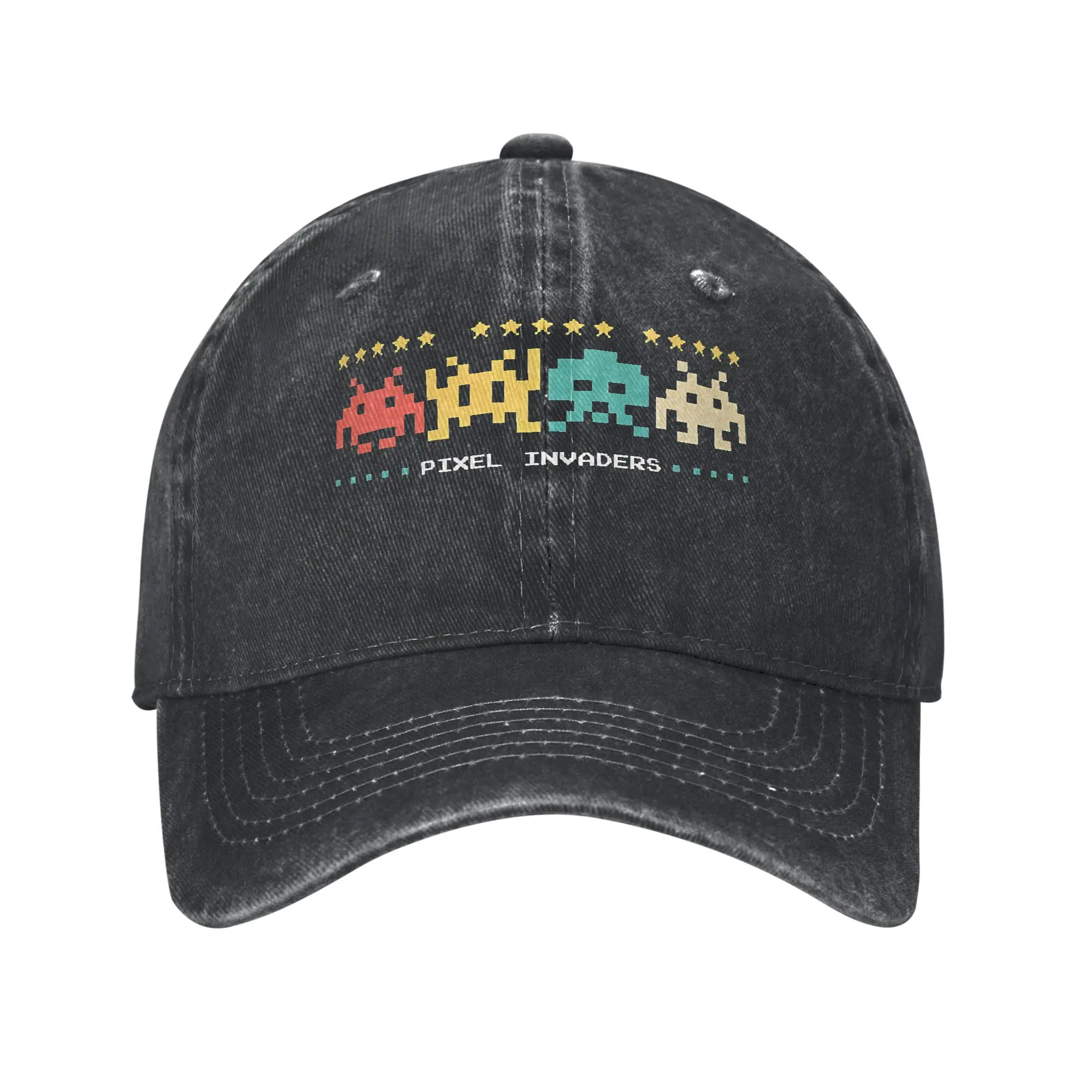 Space Invaders Baseball Caps Retro Pixel Space Invaders Distressed Cotton Cap Vintage  Running Golf Adjustable Snapback Cap