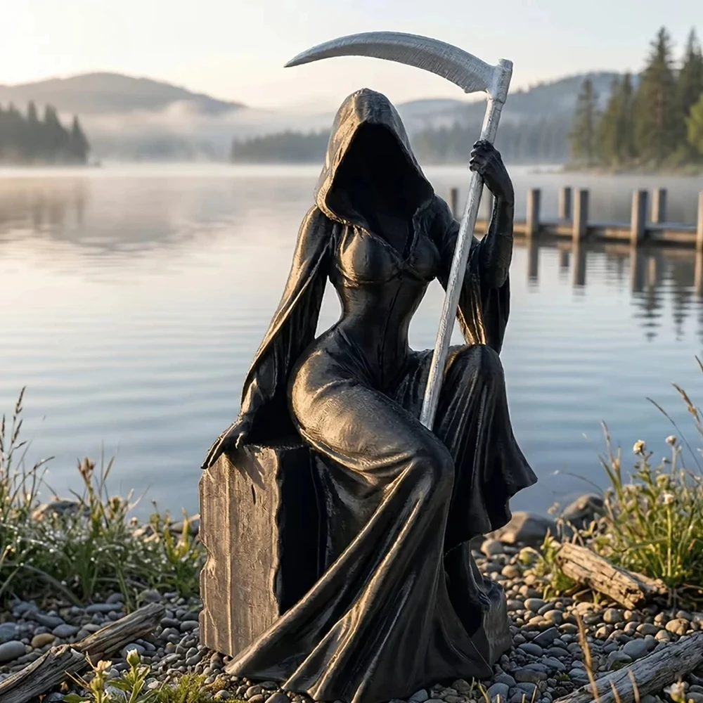 3d Printed Female Version Gothic Retro Style Plastic Dark Fantasy Reaper Handheld Sickle Decoration Desktop Ornaments Hollaween