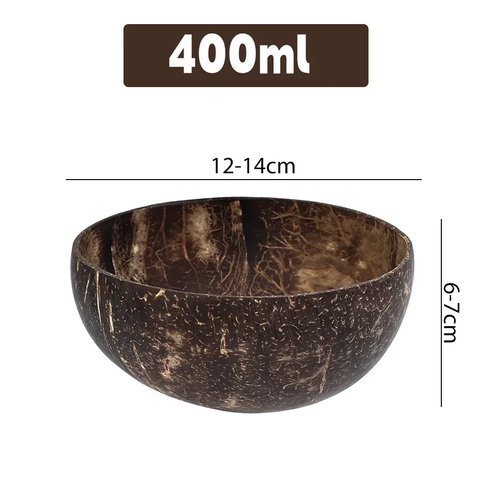 NONE 5/1PCS Natürliche Kokos Schalen Wiederverwendbare Holz Geschirr mit Löffel Dessert Obst Salat Joghurt Kokos Schüssel Hause küche Liefert 6