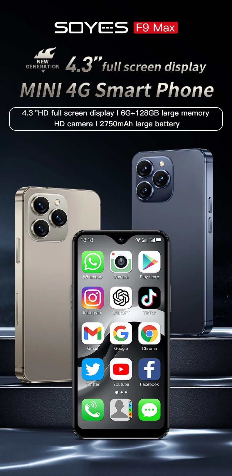 ONEMYTH F9 Max LTE 4G Mini Smartphone Metal Body Octa Core HD Camera WIFI Android Mobile Cell Phone 2750mAh Battery