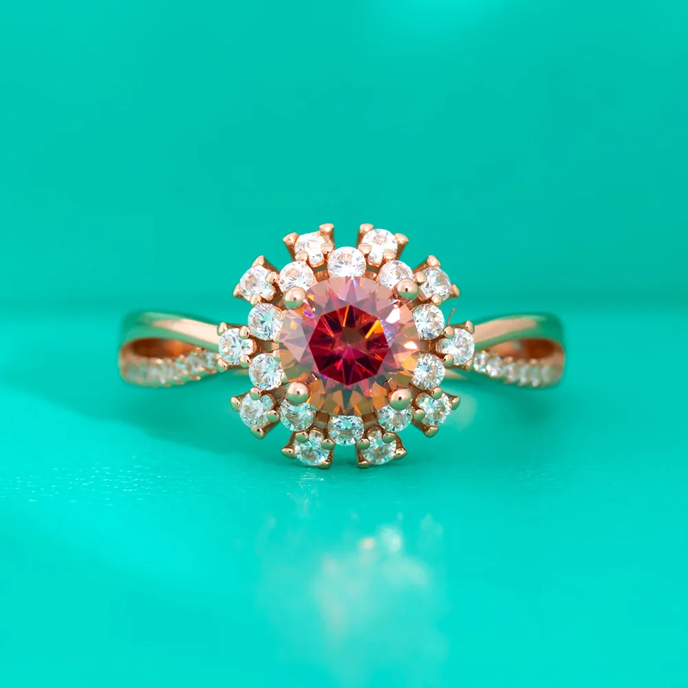 

LYCFN 6.5MM Red Moissanite Diamond Ring with GRA S925 Sterling Silver Girl Jewelry Party Wedding Gift