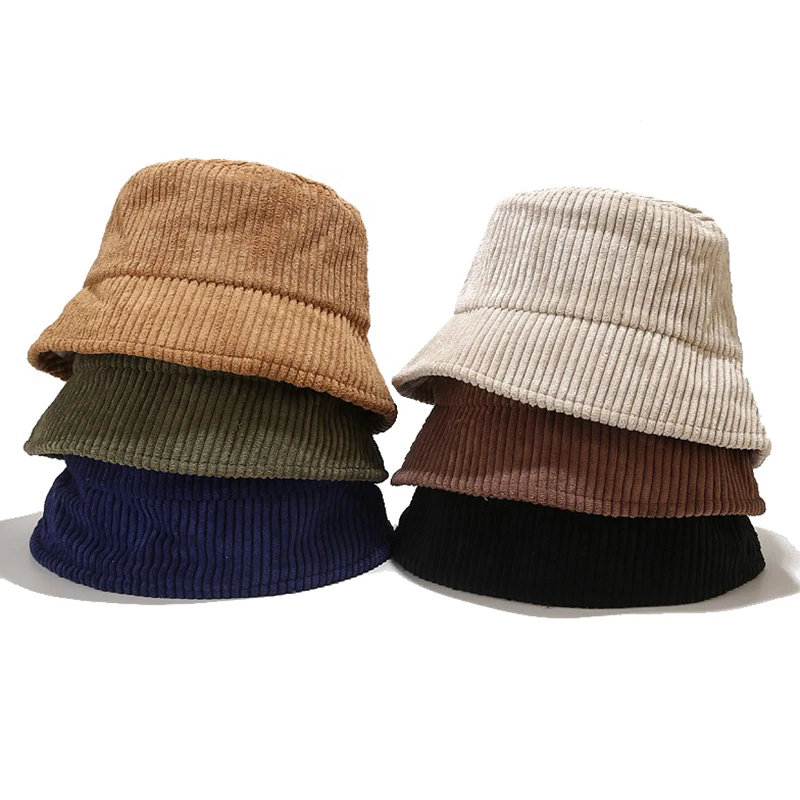 Spring Autumn Corduroy Bucket Hat Solid Color Women Men Fisherman Hat Hip Hip Cap Foldable Bob Cheapu Panama Fishing Cap