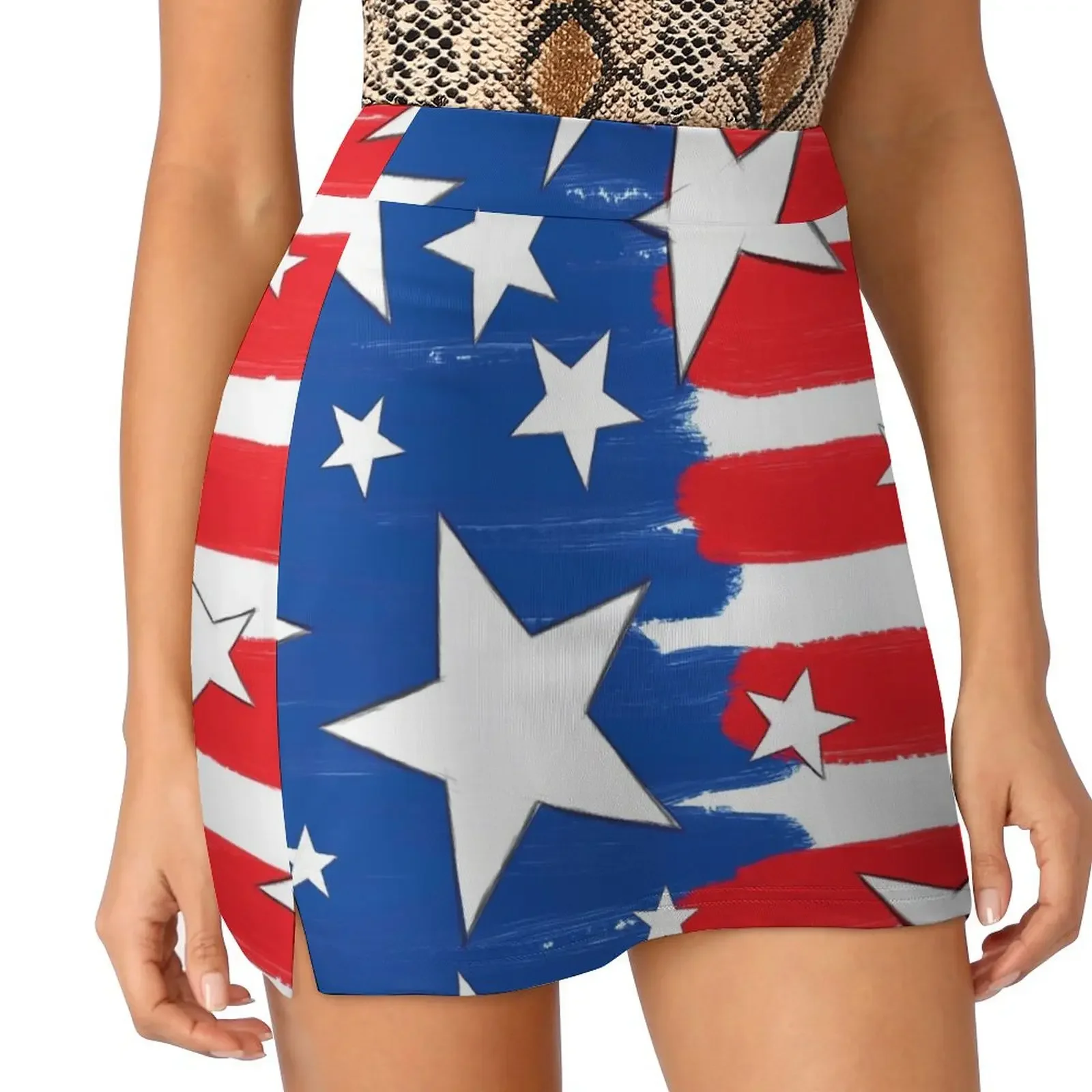 

Brushed Styled Red White Blue and Stars Mini Skirt cosplay night club outfit