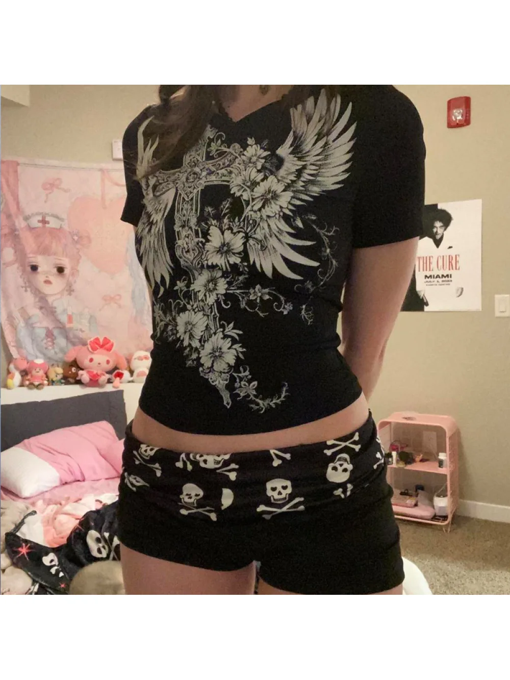 2026 New Summer American Retro High Street Skeleton Spicy Girl Bag Hip Shorts Punk Gothic Dark Trend Personalized Fashion Y2K