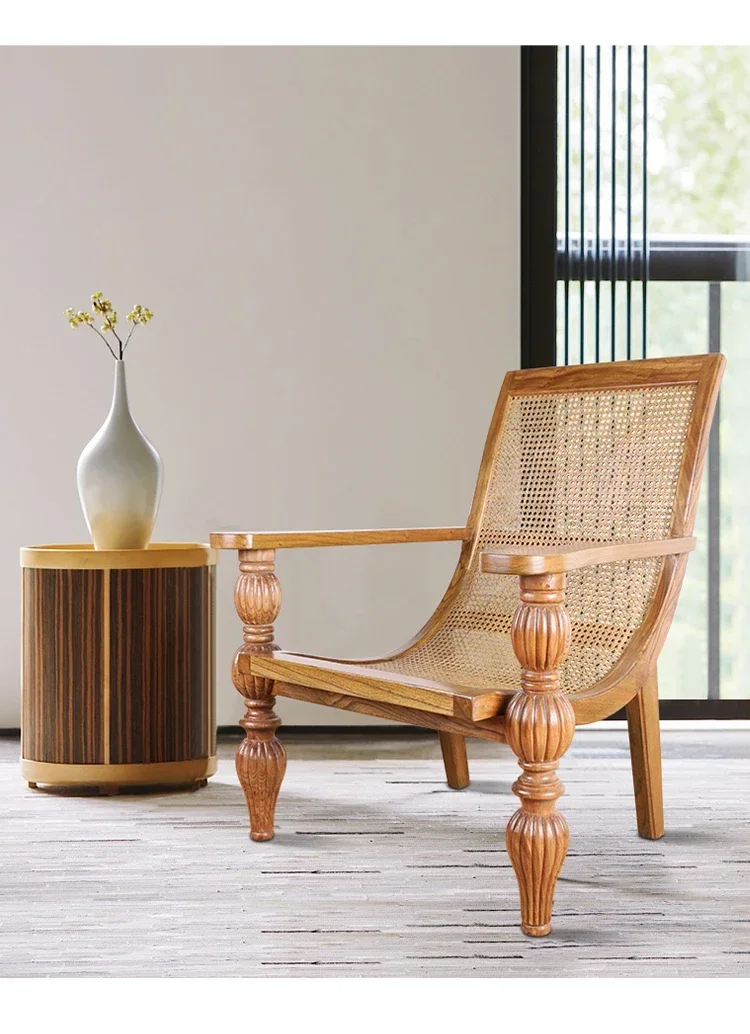 

For Thailand Handmade Vine Woven Solid Wood Single Recliner Living Room Bedroom Sofa Backrest Chair