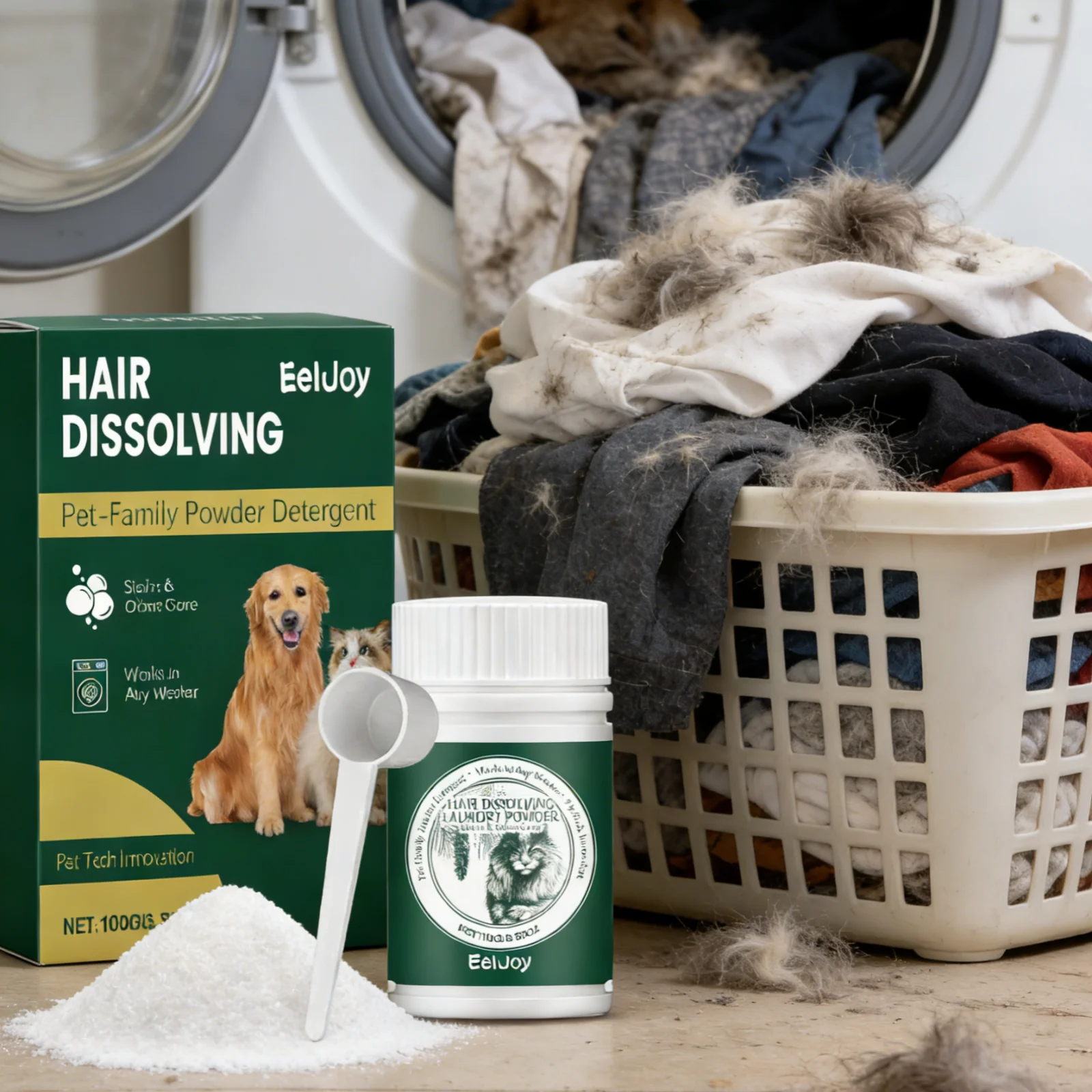 EelJoy Laundry Detergent for Pet Owner Fabric Care Smell Remover Cleaner Powder No Fading Pet Famliy Clothing Stain Remover 100g