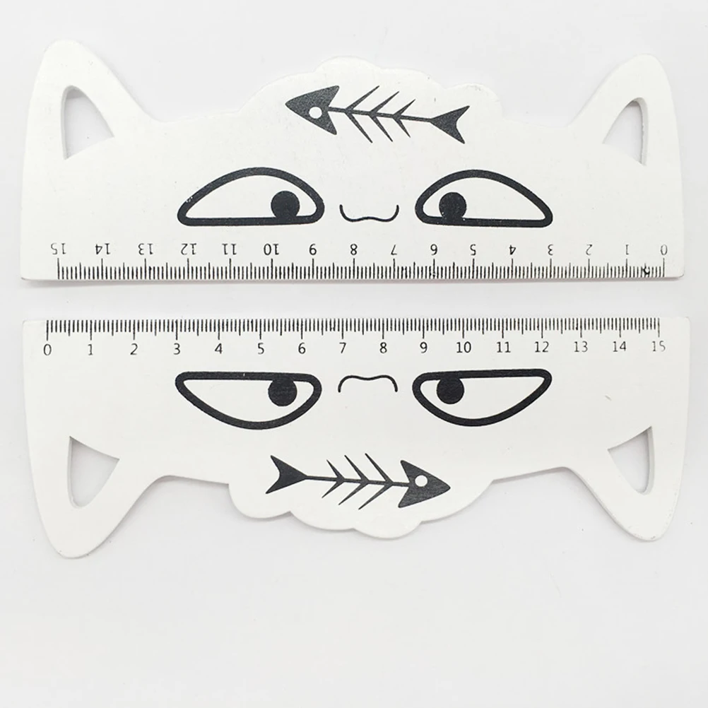 

4 pcs 15Cm Cat Shape Wooden Ruler Fish Cartoon Measuring Tool Kids School Office Supplies Light Easy Carry Clear Scale (Random