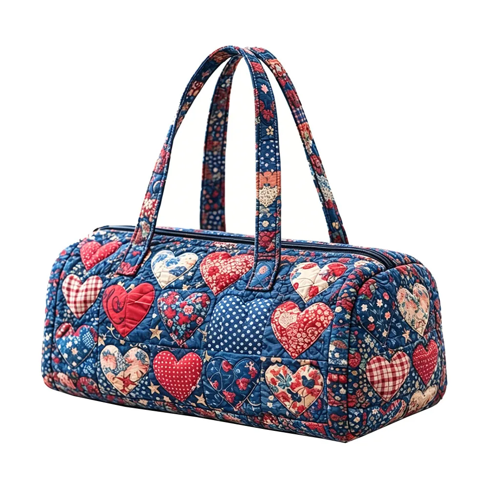

America 250th Anniversary Quilted Duffle Bag Patriotic Flag Floral Travel Tote Handbag Women Men Outdoor Weekender Bag