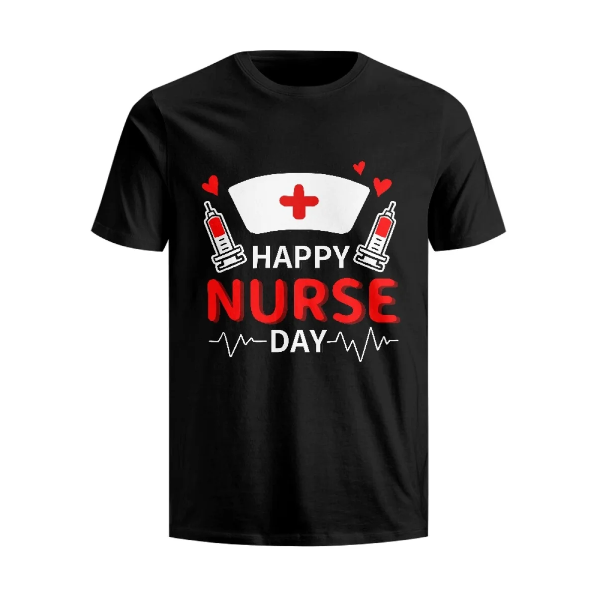 Hycool Happy Nurse Day T-Shirt  Classic Shirt Round Neck Short Sleeve Cotton T-shirts for Men Tee Top Fresh Classic Basic Tshirt