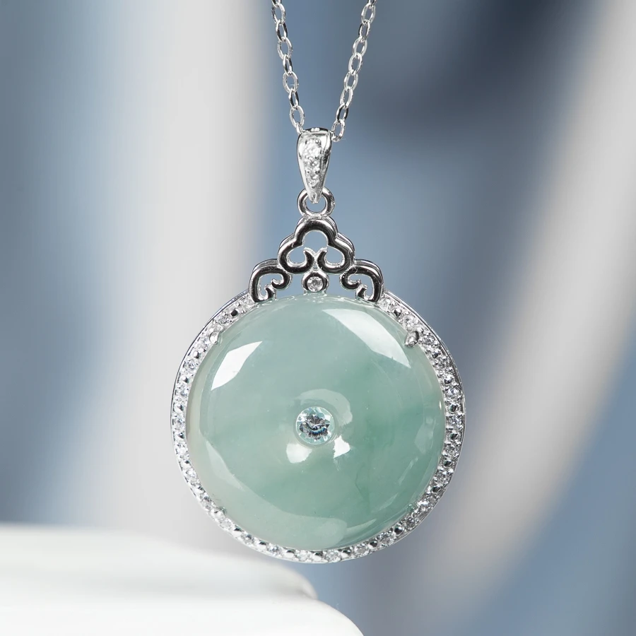 

TIMESWIND Light Blue Natural A-type Jade Safety Buckle Zircon S925 Silver Women Necklace with Certificate