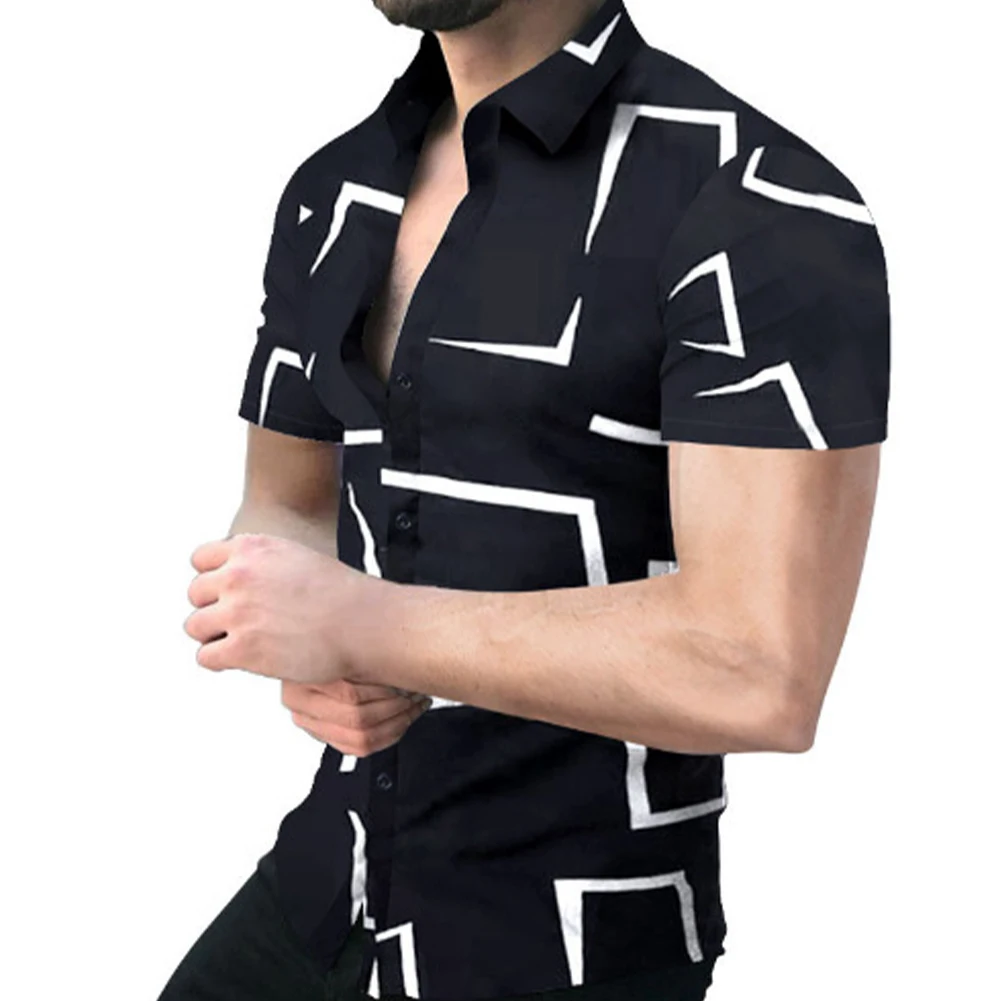 Trendy Men's Hawaiian Soft Fashion Button Down Shirt Short Sleeve Party Dress with Classic Print for All Occasions