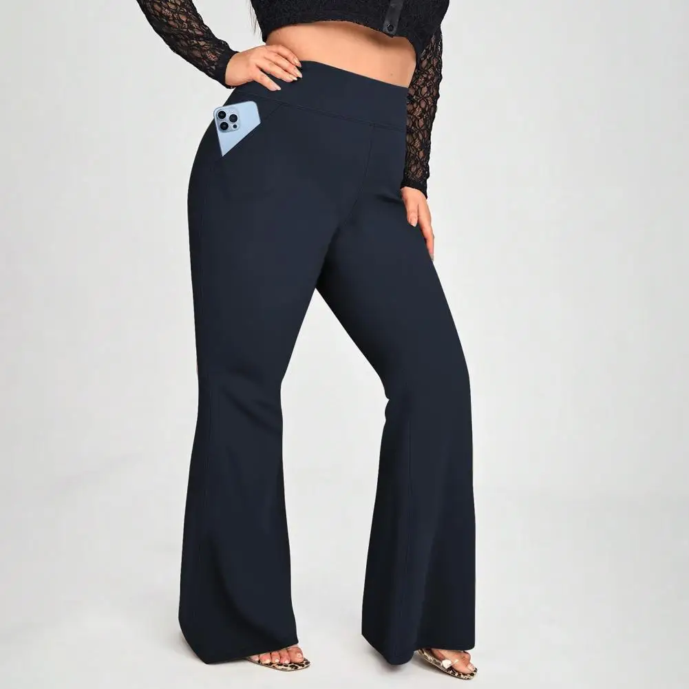 Damskie spodnie do jogi z wysokim stanem, długie legginsy damskie z elastyczną talią, kieszenie, spodnie rozszerzane, jednolite, codzienne spodnie dzwony.