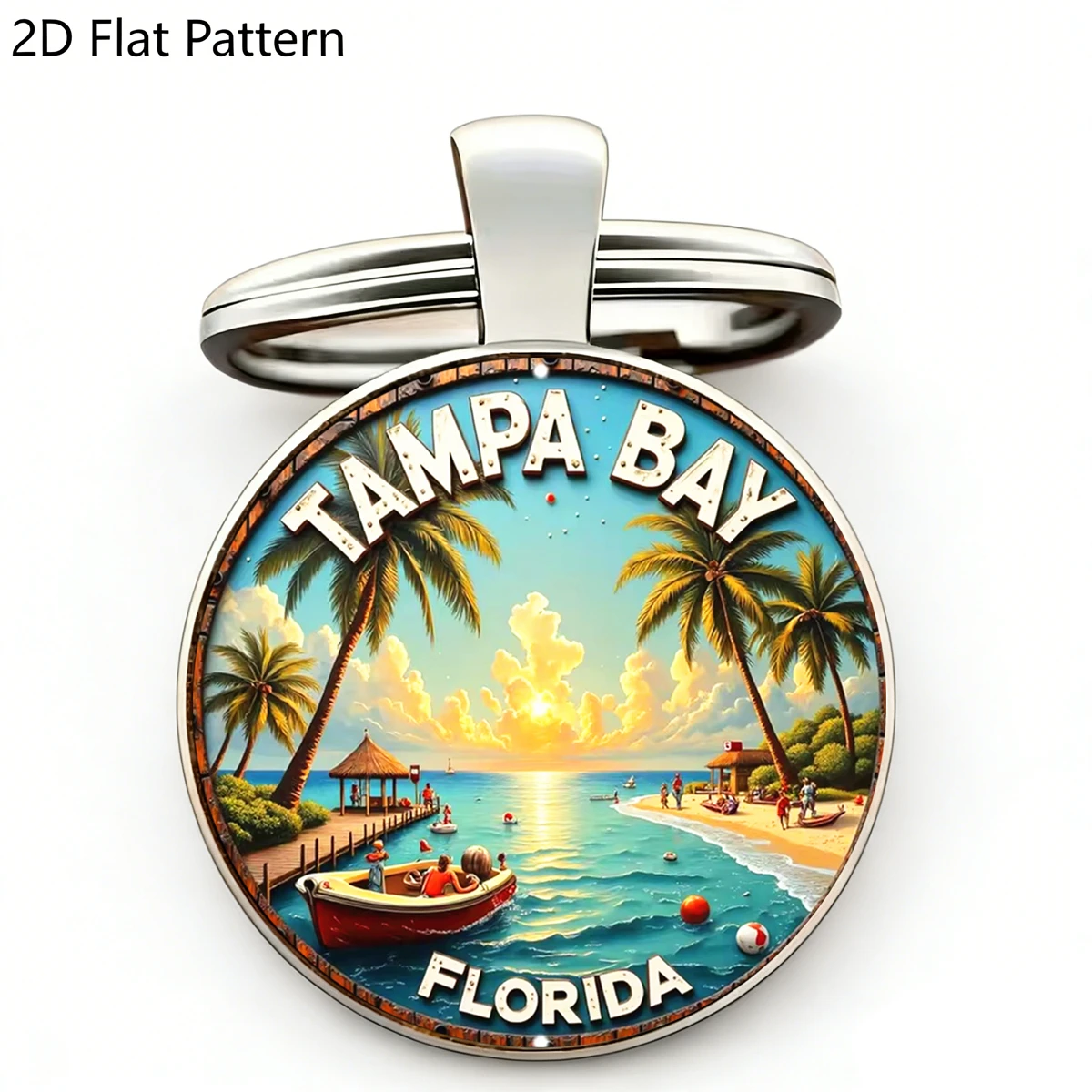 1 unidad Llavero de Tampa Bay, con cúpula de cristal y aleación de zinc plana 2D, recuerdo de viaje de Florida, colgante para coche y mochila, recuerdos de Tampa Bay, Florida