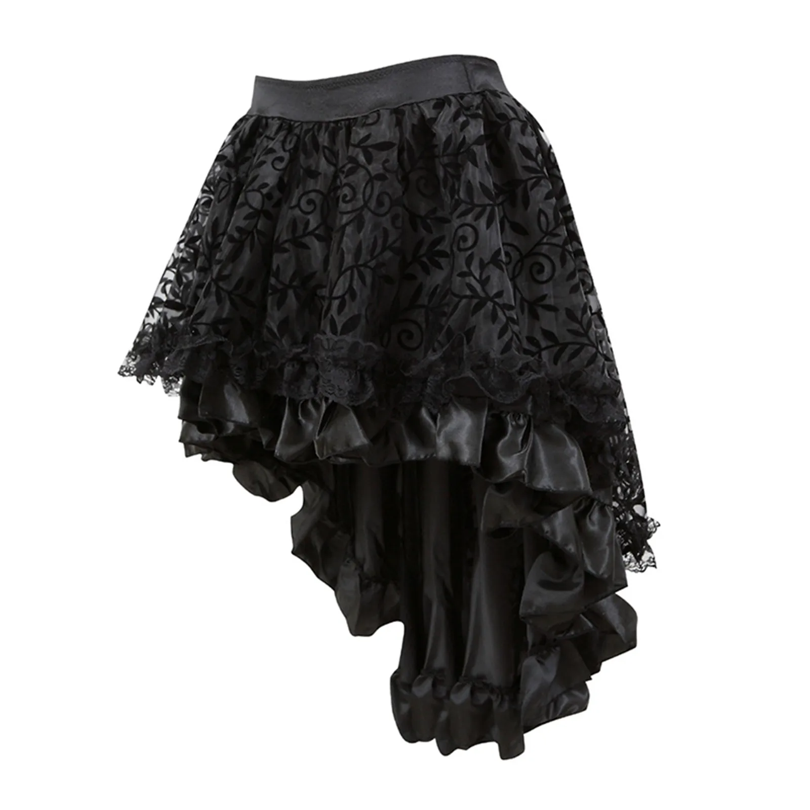 

Halloween Women's Medieval Skirt Retro Solid Color Irregular Elastic Skirt Lace Trim Victorian Cocktail Swing Skirt For Women